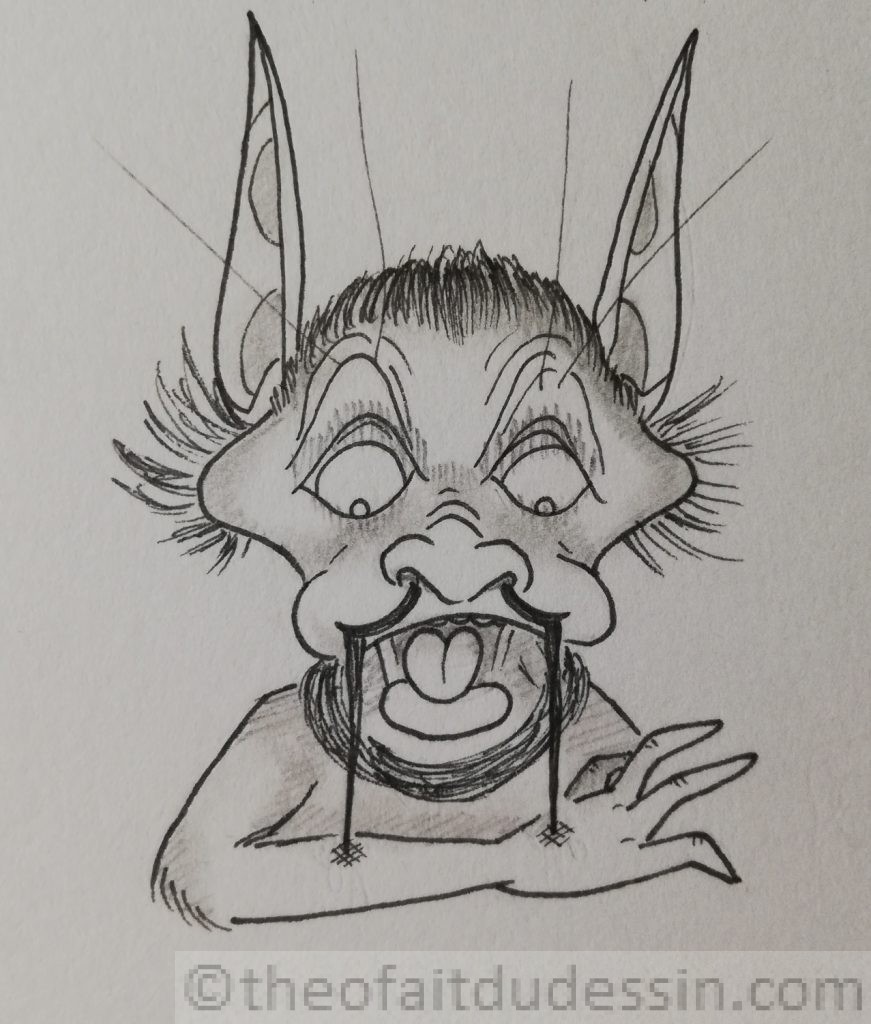 Dinzou qui se plante la moustache dans le bras