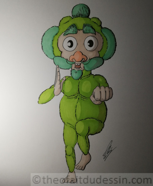 Petit singe poilu et rondouillet vert