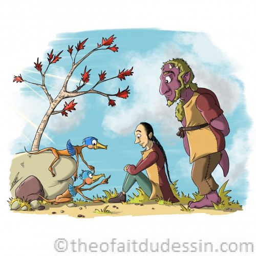 Rencontre sous l'arbre aux feuilles rouges