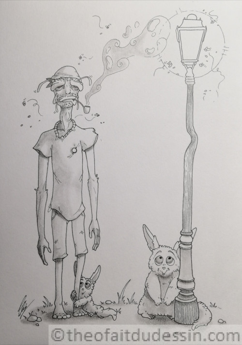 Vieux fumeur du lampadaire tordu