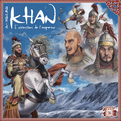 Genghis Khan l'ascension de l'empereur - Projet d'illustration de dessus de boîte d'un jeu de société fictif.