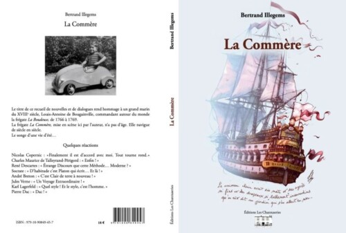 Couverture à plat du livre de Bertrand Illegems, La Commère, dont j'ai réalisé l'illustration de couverture.